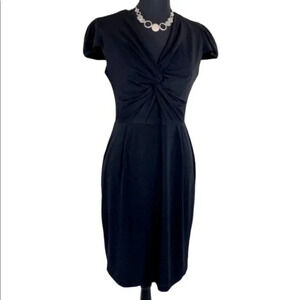 London Style 6 Black ruched‎ front cap sleeve dress